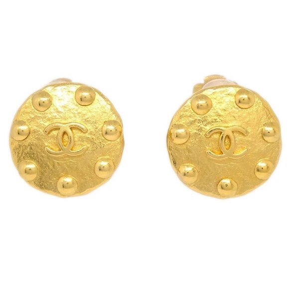 Chanel Button Earrings Clip-On Gold 97A 195726 - Picture 1 of 4